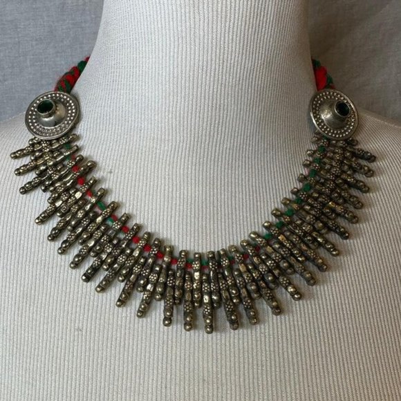 Handmade Boho Tribal Collar Choker Necklace, Antique Silver Choker - Picture 5 of 6